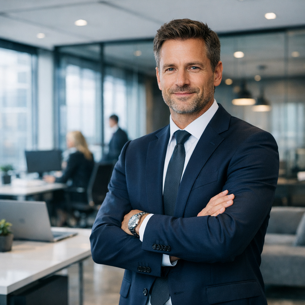 Professioneller Geschftsmann in modernem Broumfeld No visible text no words no letters