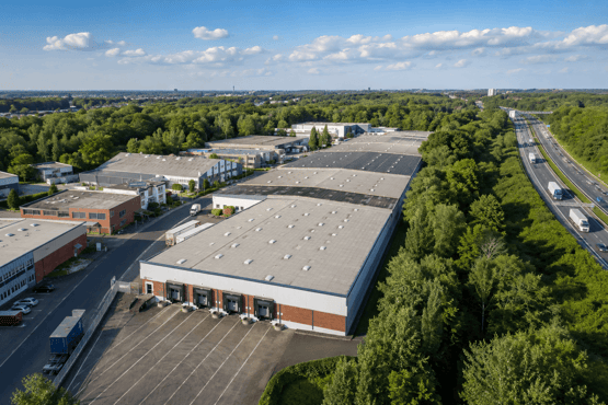 Die von Angermann NRW vermittelte Hallen-/Bürokombination an der Mathias-Brüggen-Straße in Köln-Ossendorf. 