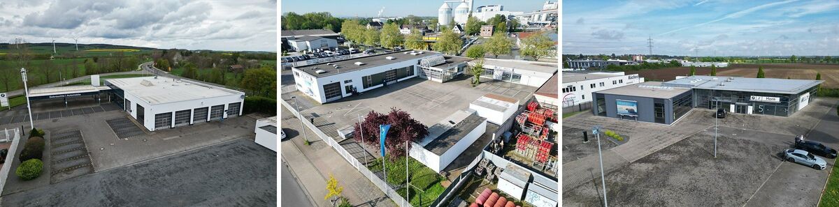 Aerial views of the former Rolf Horn dealership sites in Kall, Jülich and Erftstadt