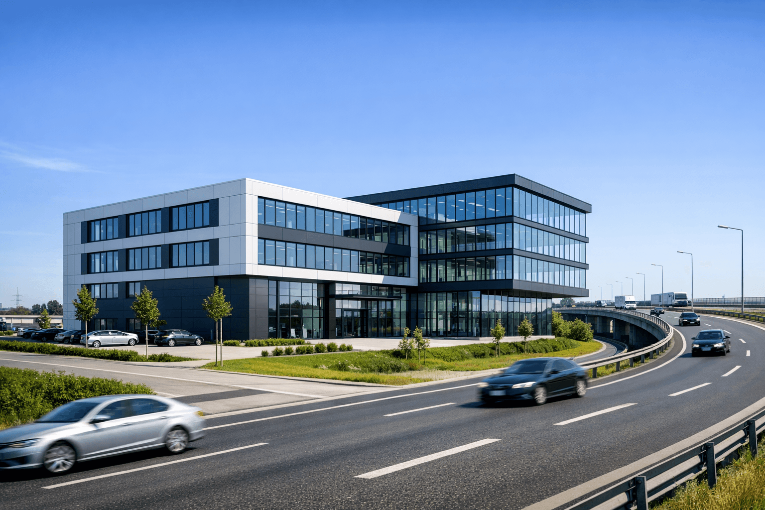 Moderne Gewerbeimmobilie mit klarer Architektur und guter Verkehrsanbindung