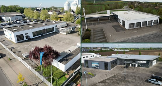 Die ehemaligen Autohäuser Rolf Horn in Jülich, Kall und Erftstadt aus der Luft