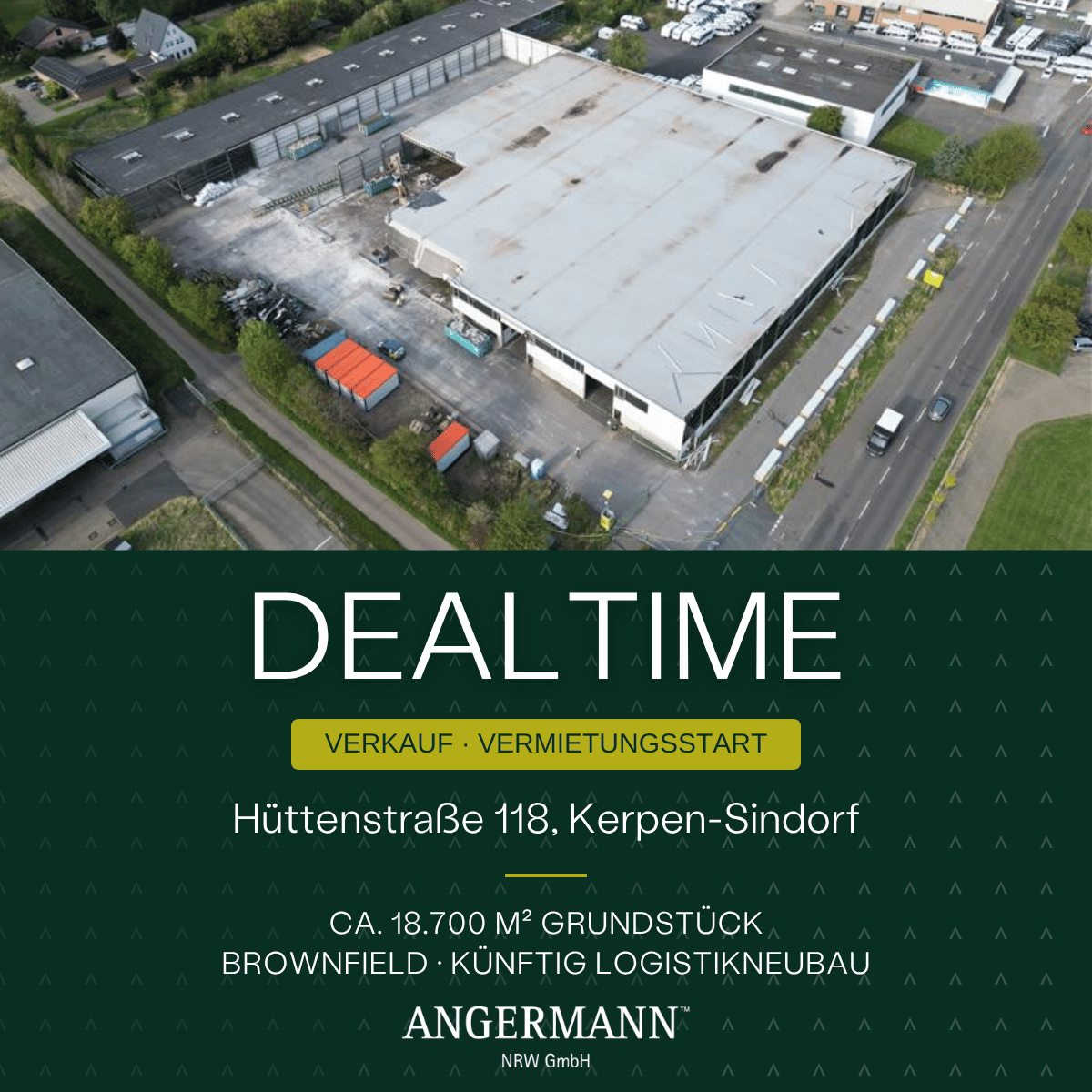 DEALTIME: Verkauf und Vermietungsstart Hüttenstraße 118, Kerpen-Sindorf – Luftbild des Brownfield-Grundstücks